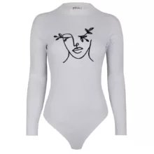 بادی آستین بلند زنانه دکسونری مدل 256004601 طرح رخ رنگ سفید