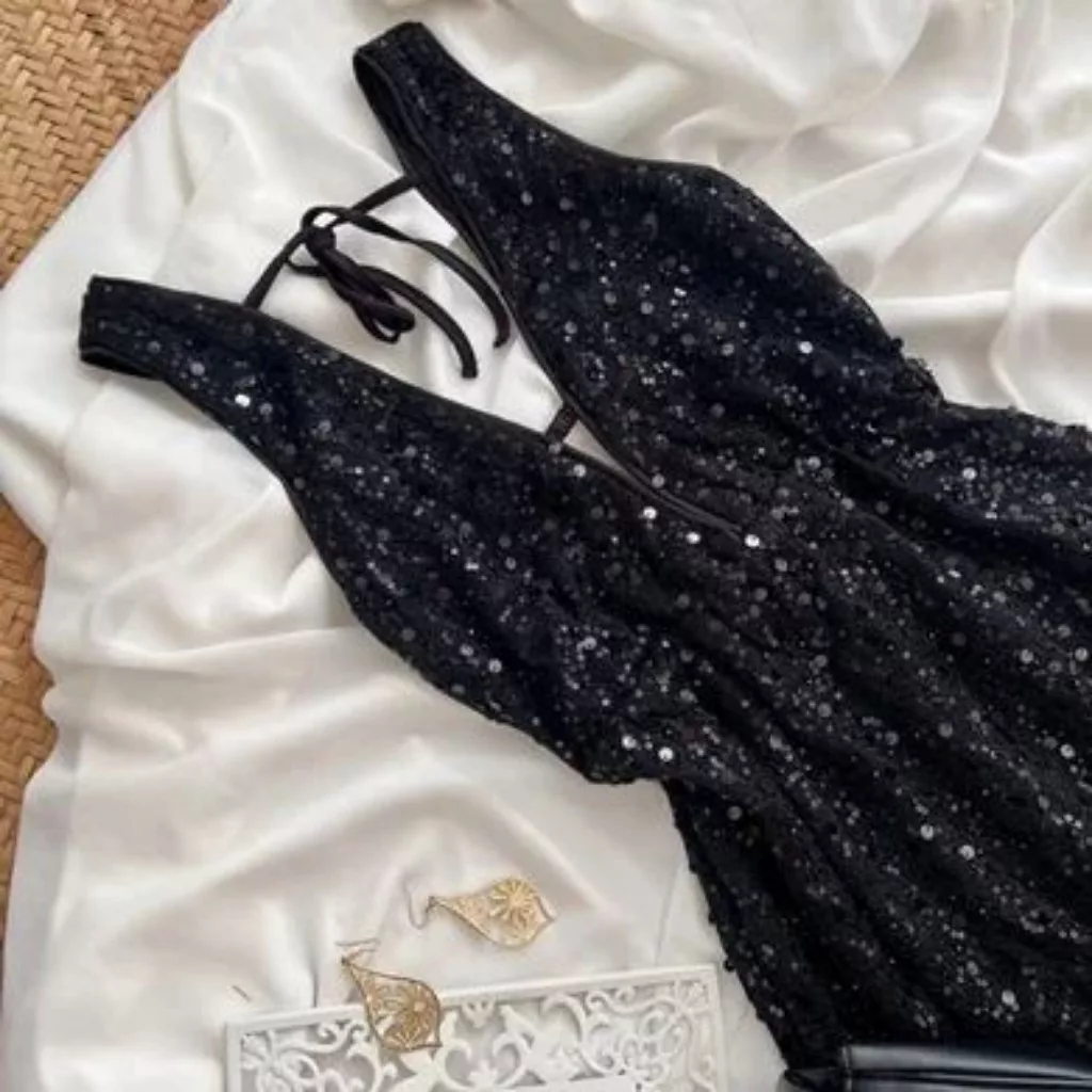 پیراهن یقه هفت زنانه مدل پولکی