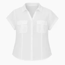 شومیز آستین کوتاه یقه برگردان زنانه کد 7847 رنگ سفید