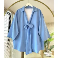 شومیز زنانه مدل پاپیونی رنگ آبی