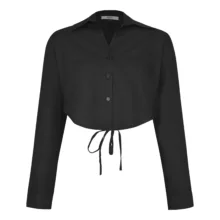 کراپ شومیز آستین بلند یقه برگردان زنانه نیزل مدل 1257 رنگ مشکی