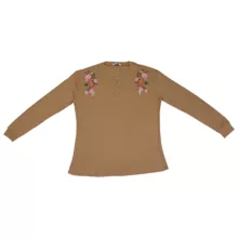 بلوز آستین بلند زنانه مدل کبریتی گلدوزی شده رنگ قهوه ای