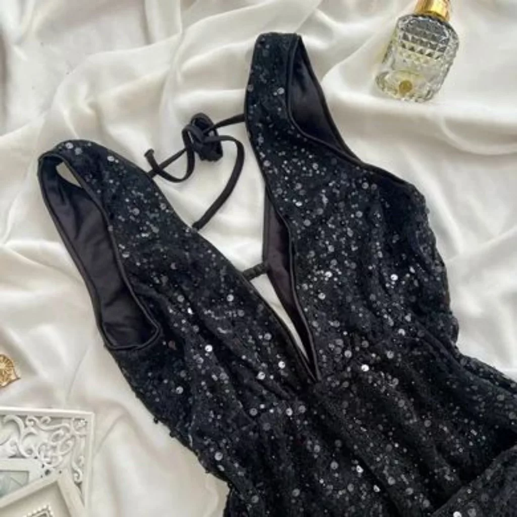 پیراهن یقه هفت زنانه مدل پولکی