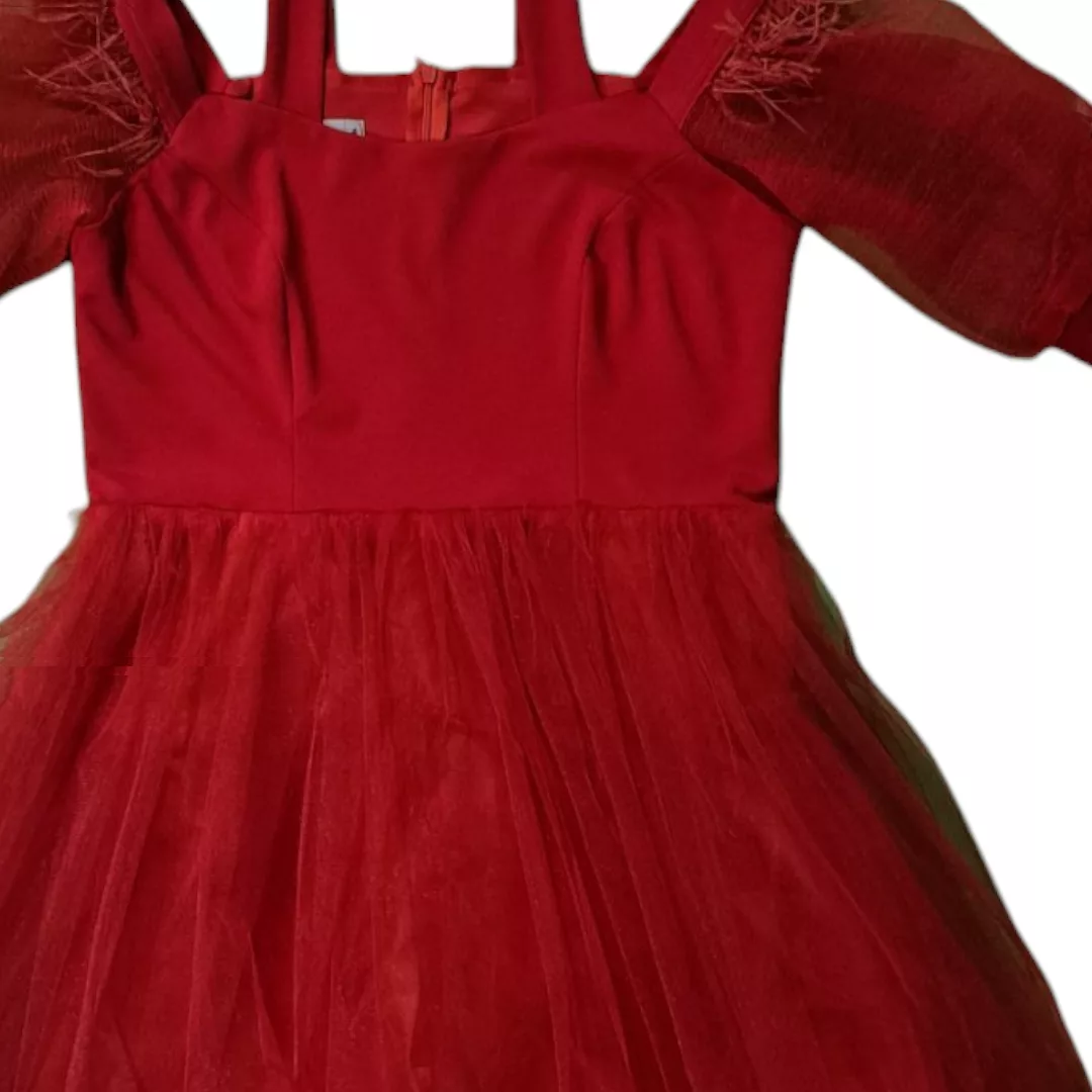 پیراهن یقه بندی زنانه مدل پایین تور 10090 رنگ قرمز