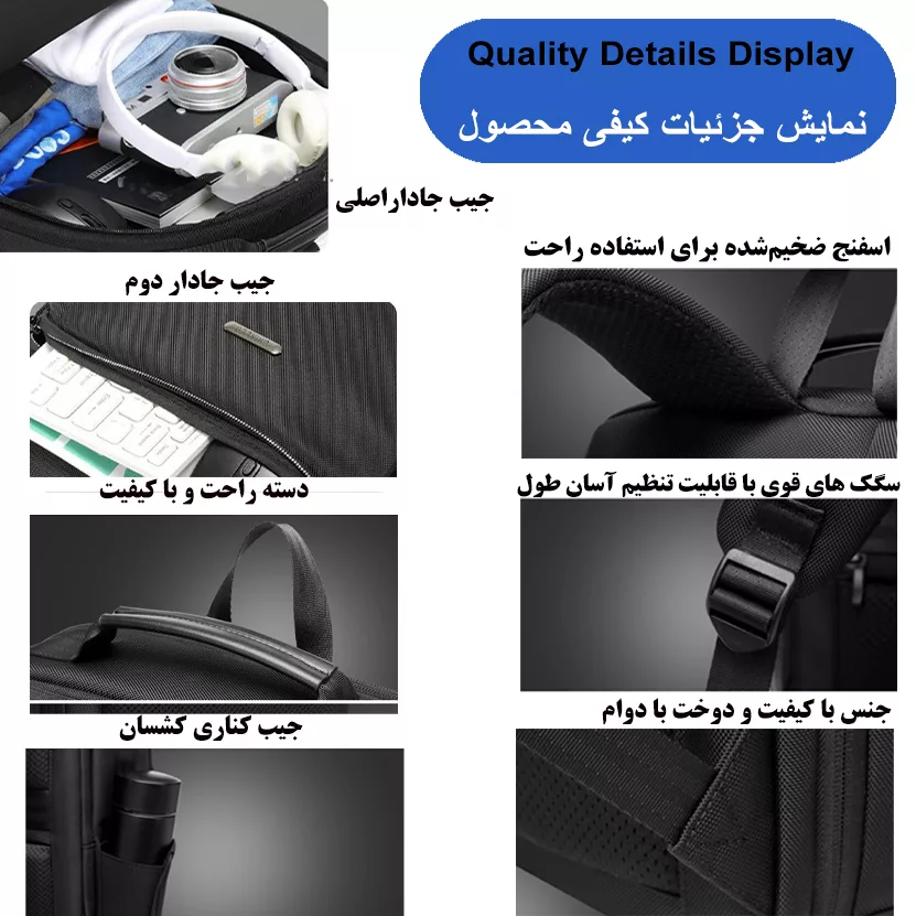 کوله پشتی لپ تاپ چینلو کد 5283 مناسب برای لپ تاپ 14.1 تا 15.6 اینچی