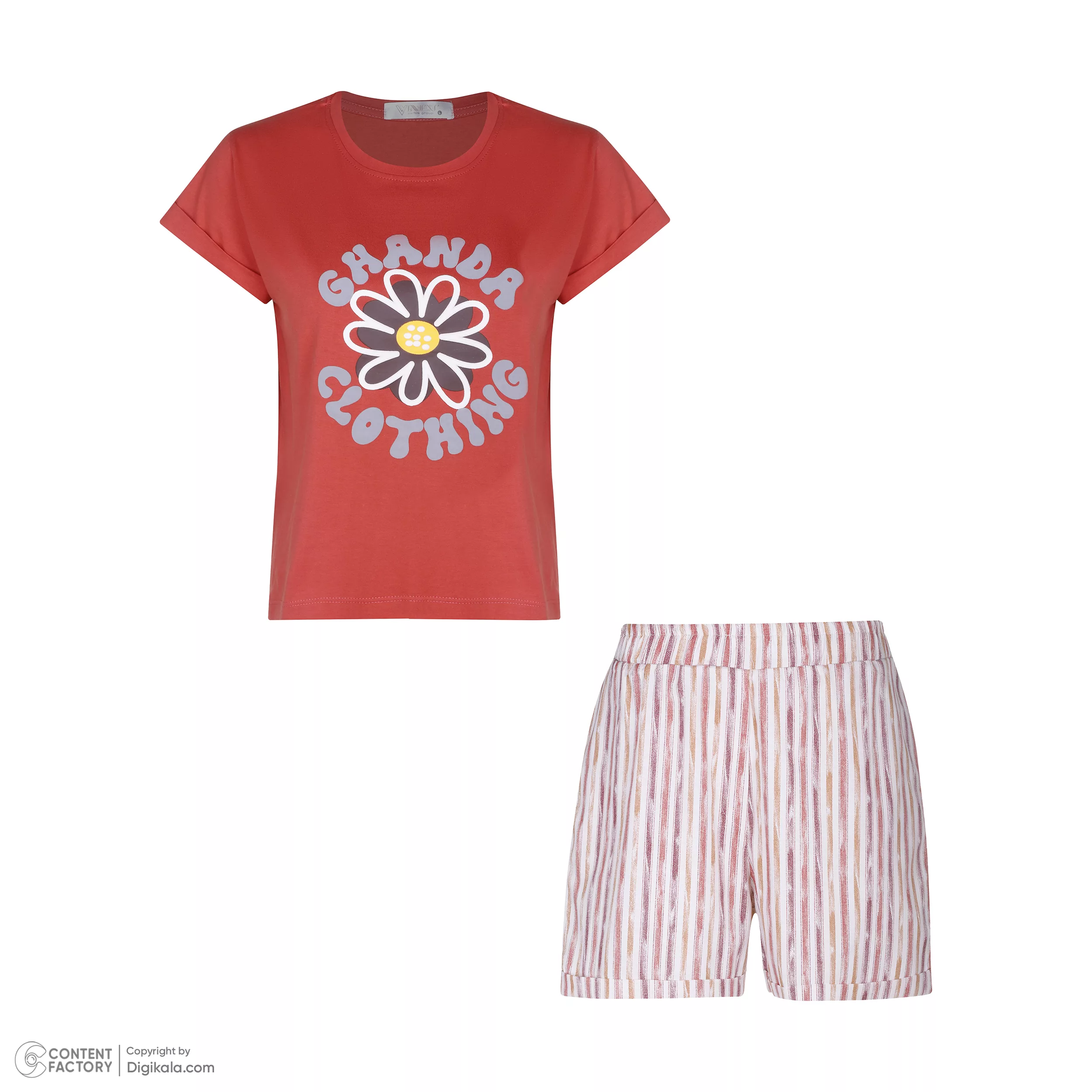 ست تی شرت و شلوارک زنانه لوینت  مدل استرایپ