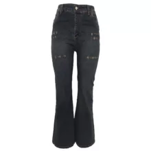 شلوار جین دم پا گشاد زنانه کد 20122 رنگ سرمه‌ای