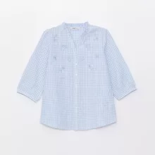 شومیز آستین سه ربع یقه هفت زنانه ال سی وایکیکی مدل Plaid67 رنگ آبی