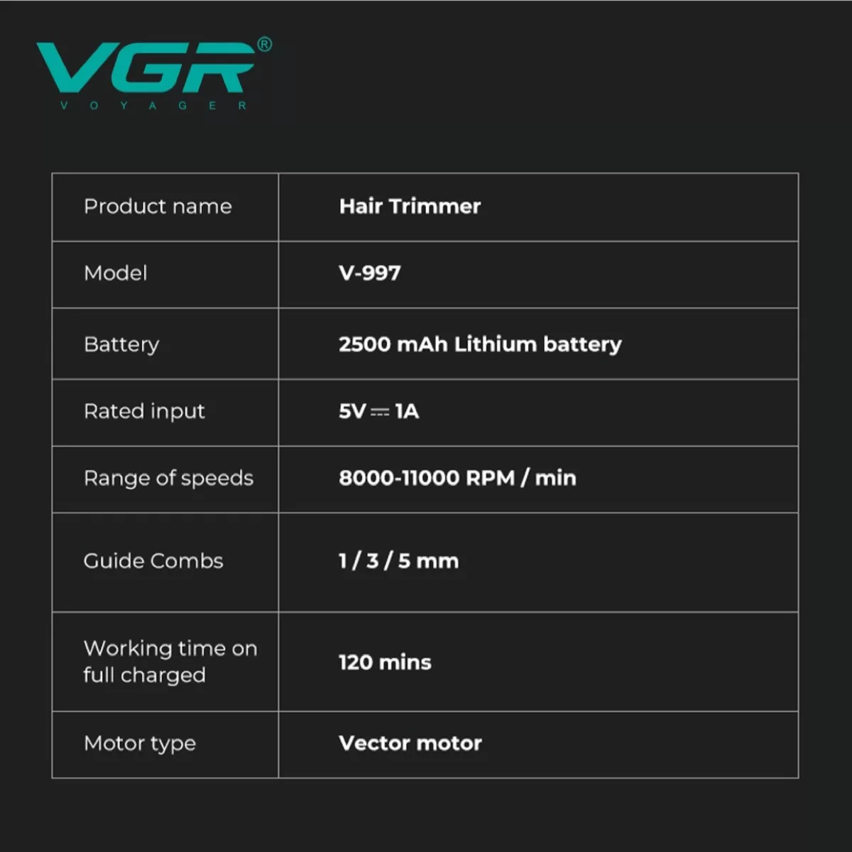 ماشین اصلاح موی سر و صورت شارژی وی جی ار مدل V-997