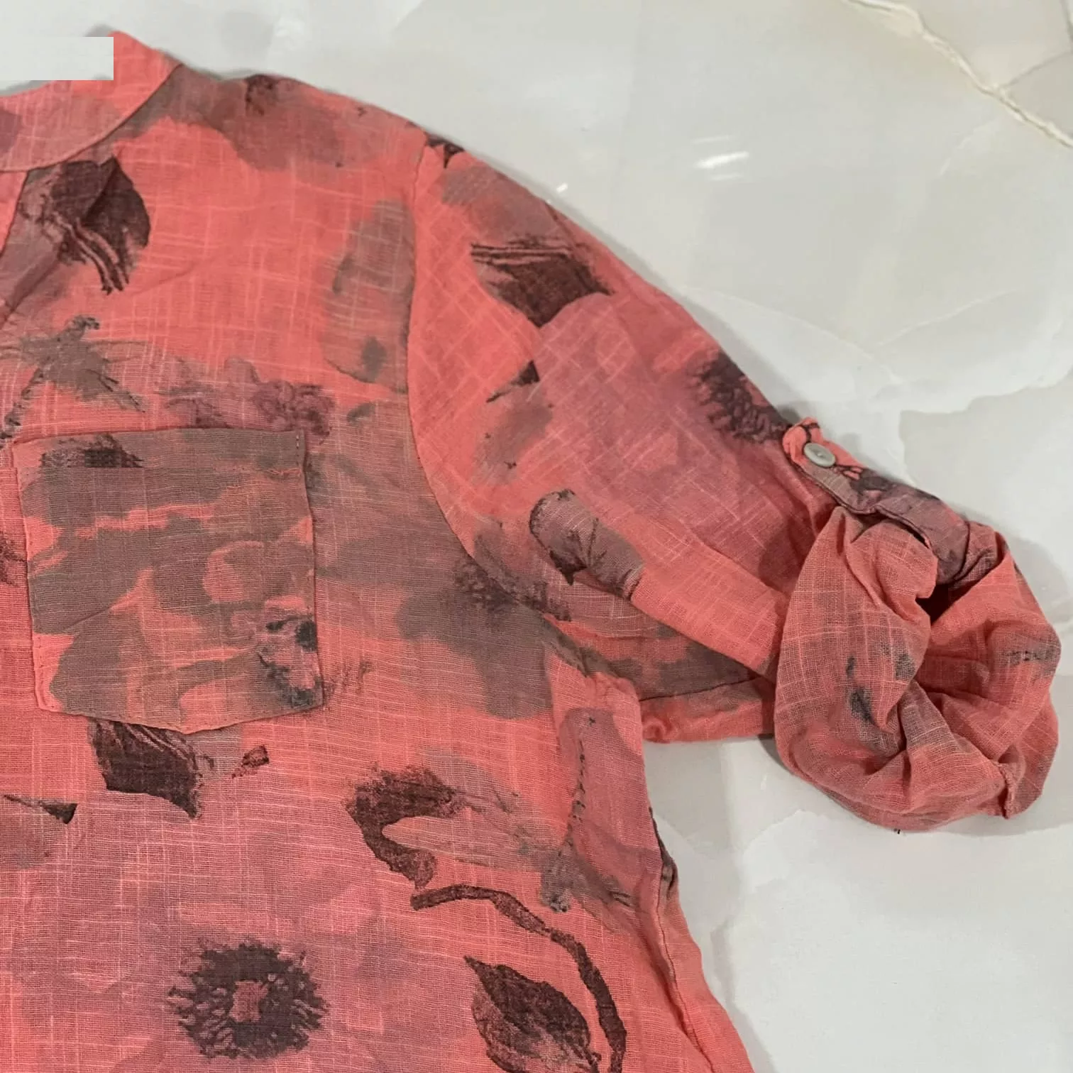 بلوز آستین سه ربع یقه ایستاده زنانه مدل 10029 رنگ صورتی