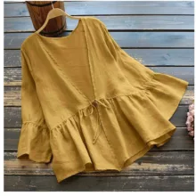 شومیز زنانه مدل رزا بندی رنگ خردلی