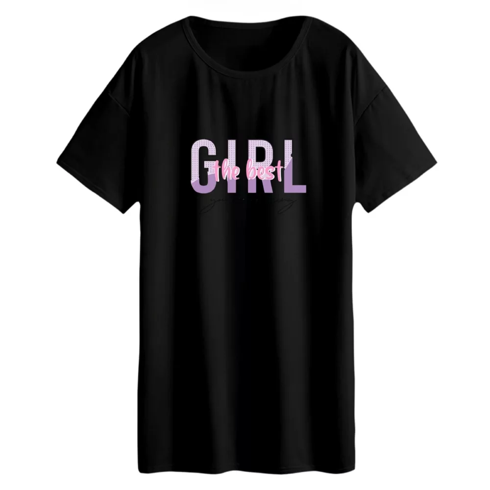 تی شرت لانگ زنانه مدل دختر رنگ مشکی