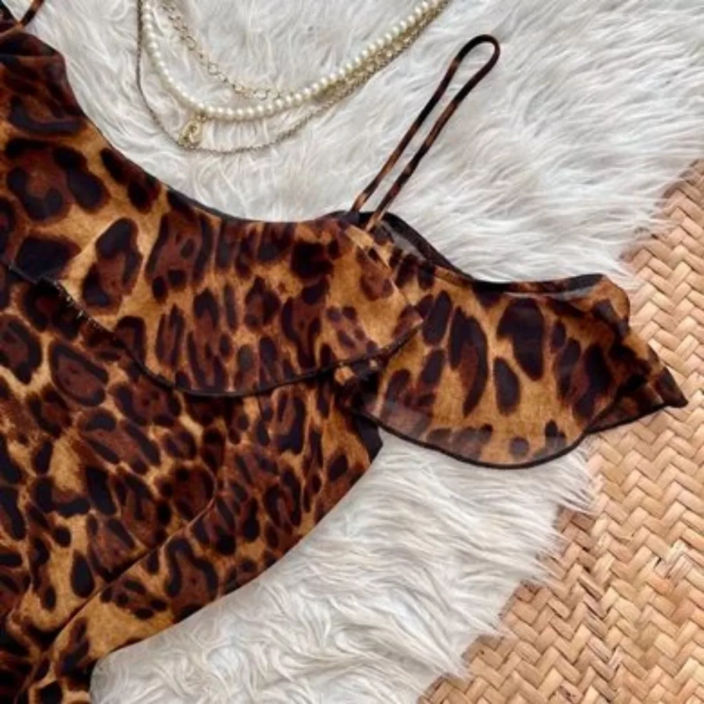 پیراهن یقه قایقی زنانه مدل پلنگی بلا رنگ قهوهای