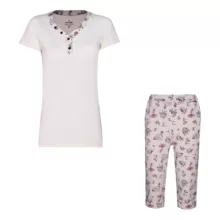 ست تی شرت آستین کوتاه و شلوارک زنانه ناربن مدل 15211133 رنگ کرم