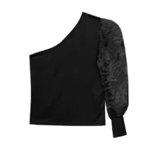 بلوز آستین بلند یقه رومی زنانه مدل 15321 رنگ مشکی