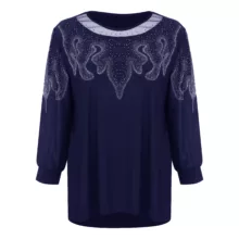 بلوز آستین بلند یقه گرد زنانه شاهبازان مدل مجلسی رنگ سرمه ای