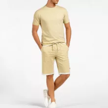 ست تی شرت و شلوارک مردانه مادر مدل Kalin رنگ کرم