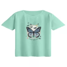 کراپ تی‌شرت آستین کوتاه زنانه مدل پروانه کد 03 رنگ سبز روشن