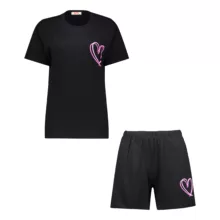 ست تی شرت و شلوارک زنانه مادر مدل Amour رنگ مشکی