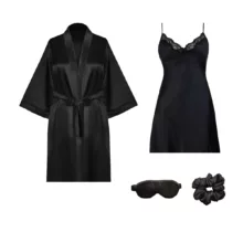 لباس خواب زنانه مدل ساتن ابریشم کد 66702 به همراه چشم بند و کش مو