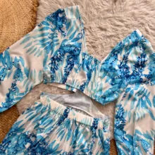 پیراهن یقه هفت زنانه مدل Flower 1704 رنگ آبی روشن