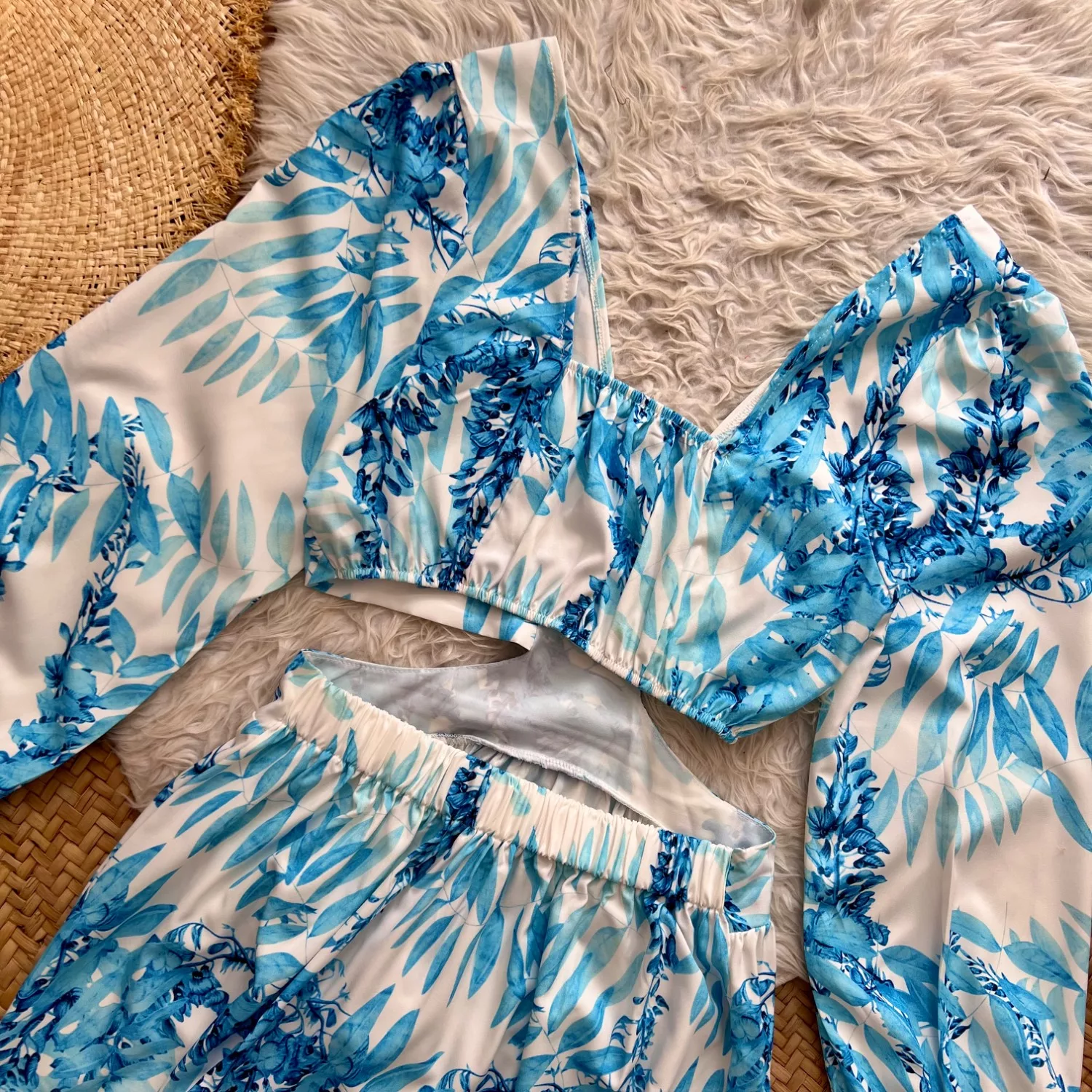 پیراهن یقه هفت زنانه مدل Flower 1704 رنگ آبی روشن