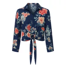 شومیز آستین بلند یقه برگردان زنانه مدل جلو گره ای گلدار