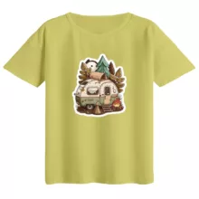 تی‌شرت  اورسایز آستین کوتاه زنانه مدل باکسی طرح کمپ رنگ لیمویی