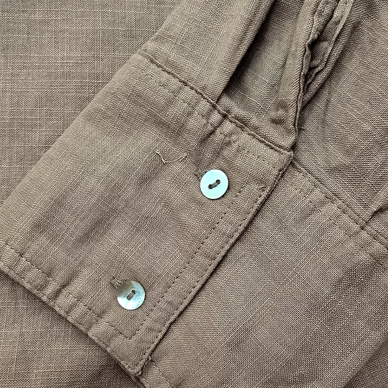 شومیز آستین سه ربع یقه انگلیسی زنانه مدل جیب دار رنگ نسکافهای