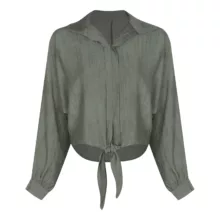 کراپ شومیز آستین بلند یقه هفت زنانه مدل یاشگین