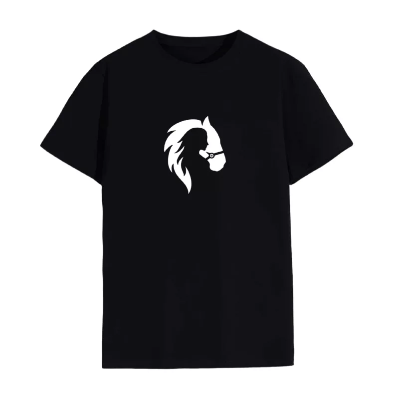 تی شرت لانگ زنانه مدل  دختر و اسب کد۱ رنگ مشکی