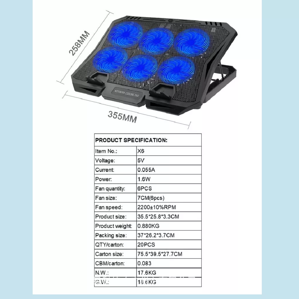 پایه خنک کننده لپ تاپ گیمینگ پد مدل دیجیتالی کد X6A
