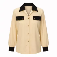 شومیز آستین بلند یقه برگردان زنانه مدل زنجیری کد 2112 رنگ کرم