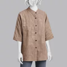 شومیز آستین سه ربع یقه ایستاده زنانه مدل W234 رنگ قهوه‌ای روشن