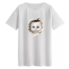 تی‌شرت لانگ آستین کوتاه زنانه مدل گربه کد۳ رنگ سفید