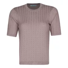 بلوز آستین کوتاه یقه گرد زنانه آر اِن اِس مدل 110223582704 رنگ نسکافه‌ای