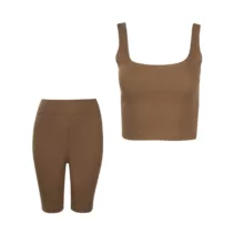 ست نیم تنه و شلوارک زنانه مدل MDSS-CH1930 رنگ نسکافه ای
