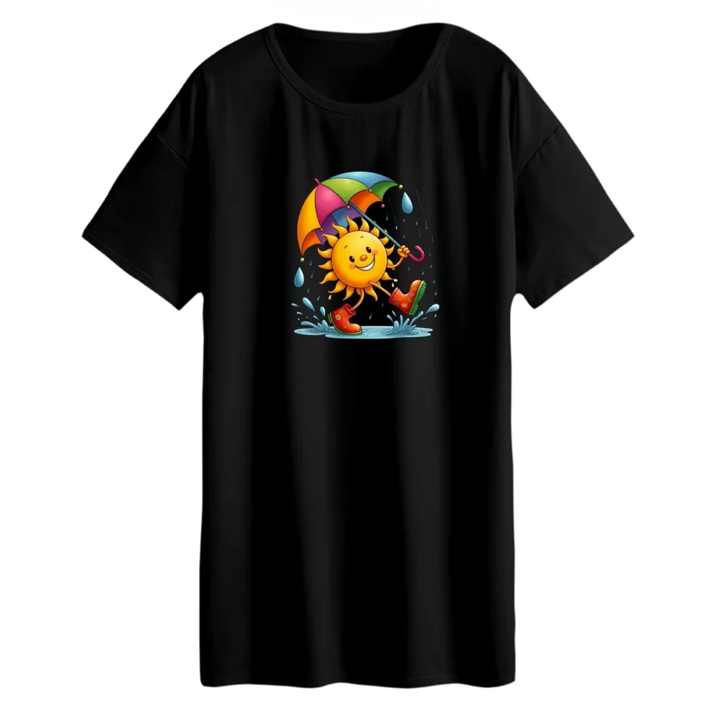 تی شرت لانگ زنانه مدل خورشید کد 01 رنگ مشکی