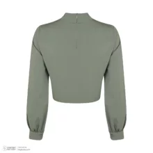 کراپ بلوز آستین بلند یقه ایستاده زنانه نیزل مدل 1175 رنگ سبز سدری