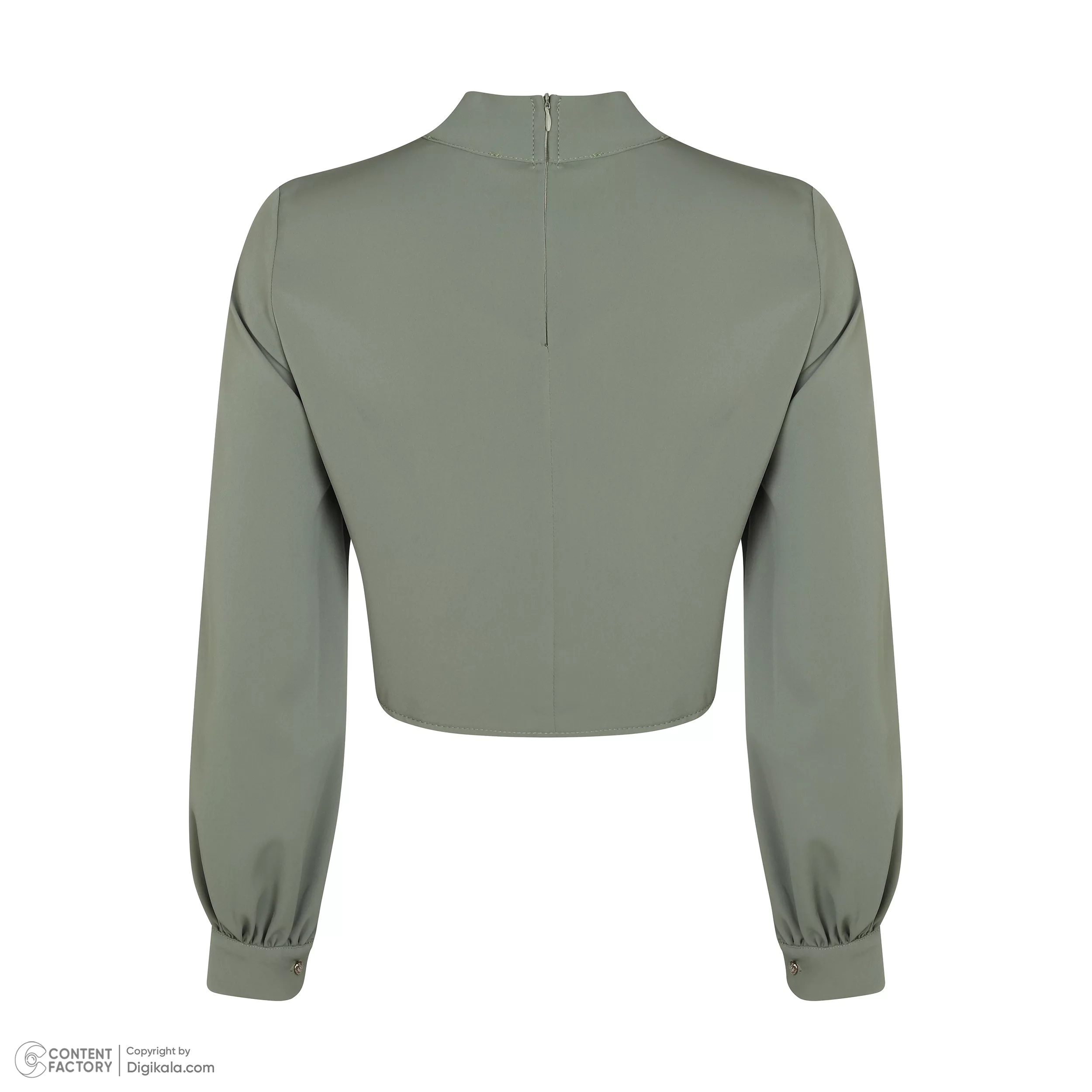 کراپ بلوز آستین بلند یقه ایستاده زنانه نیزل مدل 1175 رنگ سبز سدری