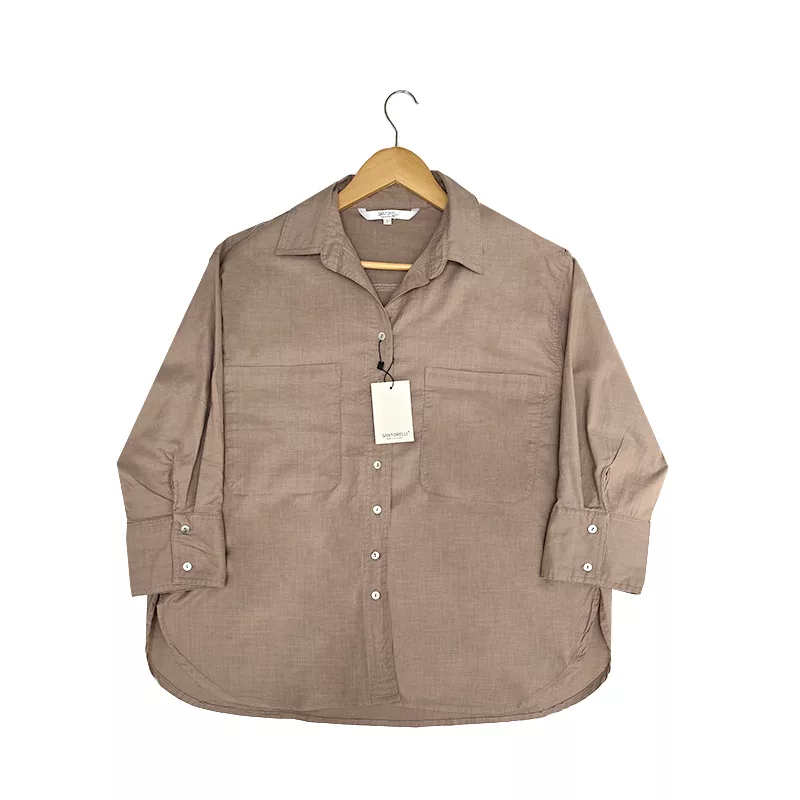 شومیز آستین سه ربع یقه انگلیسی زنانه مدل جیب دار رنگ نسکافهای