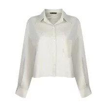 کراپ شومیز آستین بلند یقه برگردان زنانه جی تی هوگرو مدل 34152245535 رنگ شیری