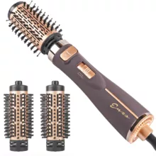 سشوار برس‌دار چرخشی حرفه‌ای انزو مدل EN-743، موتور DC با توان مصرفی 1500 وات، دارای قابلیت تعویض سری، باد سرد، با حالت صاف‌کننده و حجم‌دهنده، وزن 700 گرم، تنظیم حرارت 2 حالته و کنترل سرعت 2 حالته، به همراه 2 سری برس‌دار