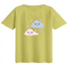 تی‌شرت  اورسایز آستین کوتاه زنانه مدل باکسی طرح ابر و ماه رنگ لیمویی