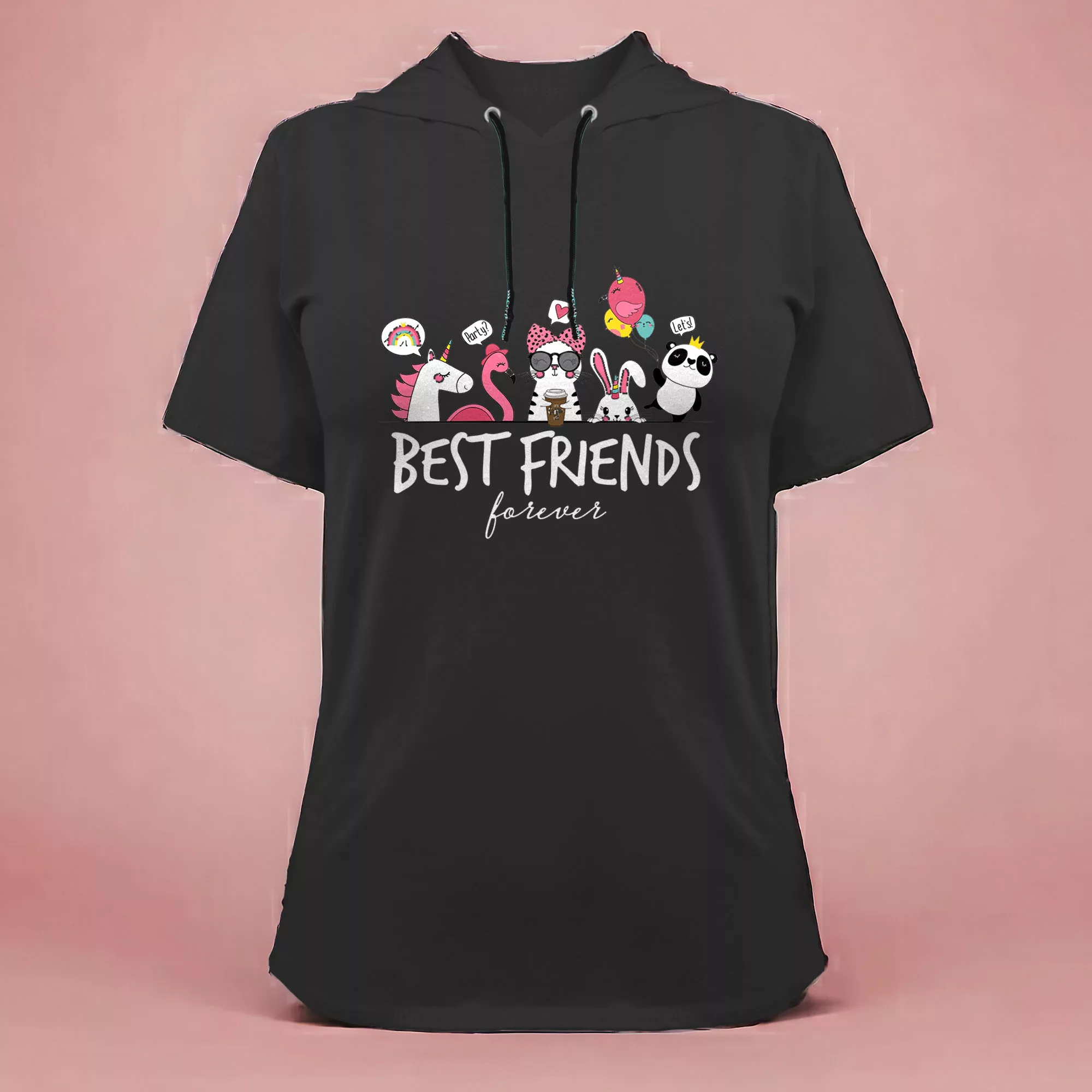 تی شرت کلاه دار آستین کوتاه زنانه مدل G140209239 رنگ مشکی