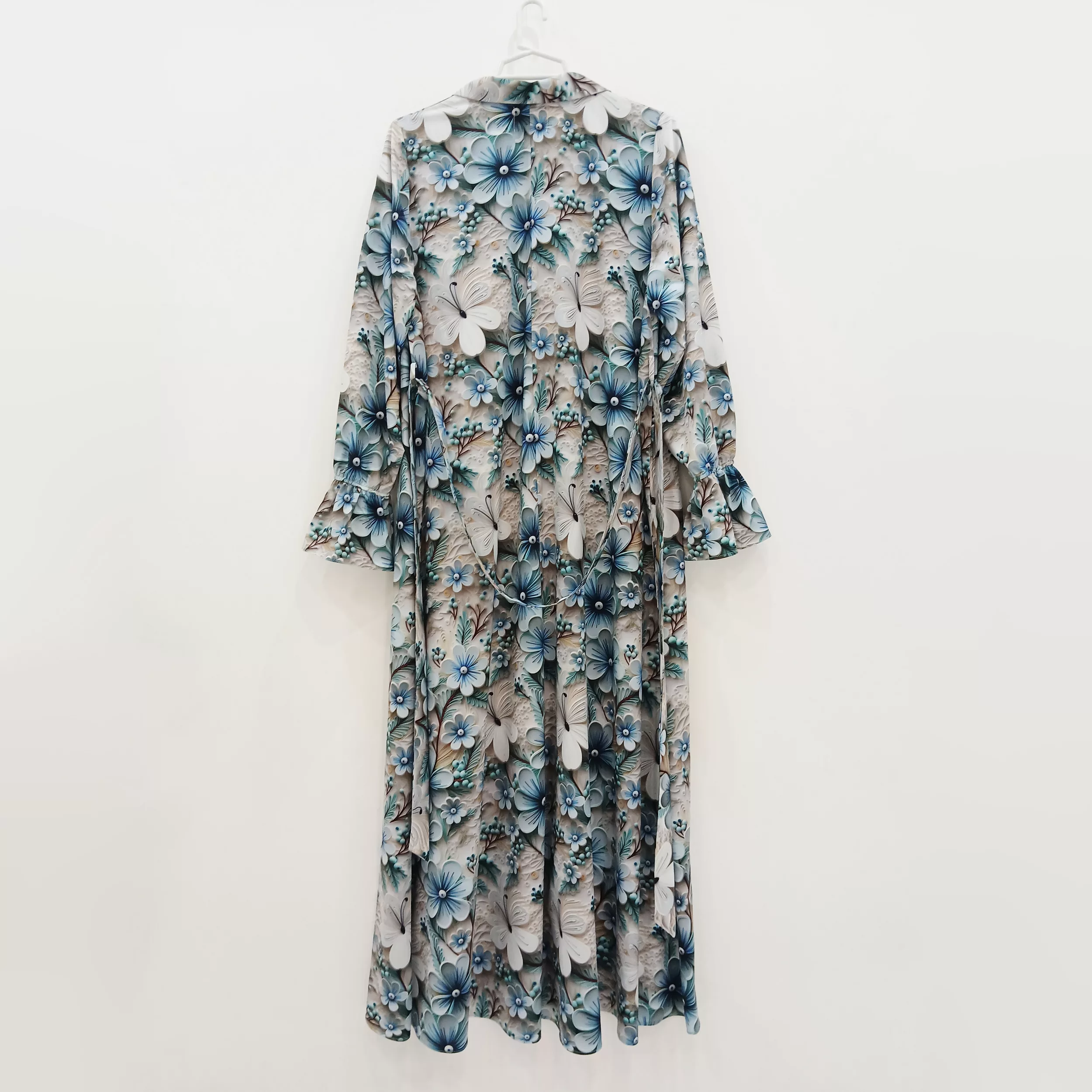 پیراهن ساحلی یقه برگردان زنانه مدل سه بعدی رنگ فیروزهای