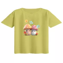 کراپ تی‌شرت آستین کوتاه زنانه مدل قارچ ها رنگ لیمویی