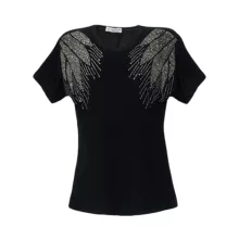 بلوز آستین کوتاه یقه گرد زنانه مدل ۷۵۵۸ رنگ مشکی