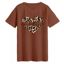 تی‌شرت لانگ آستین کوتاه زنانه مدل فلب پلنگی رنگ دارچینی