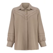 شومیز آستین بلند زنانه السانا مدل هوناز کد 217207 رنگ خاکی